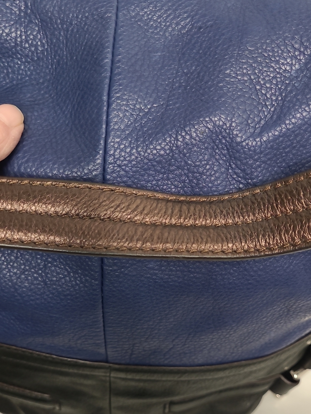 b. makowsky Blue and Black Leather Hobo Bag with Brown Handles - Picture 9 of 13